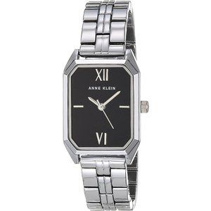 Anne Klein Women's Glossy Black Dial With Silver-Tone Bracelet Watch